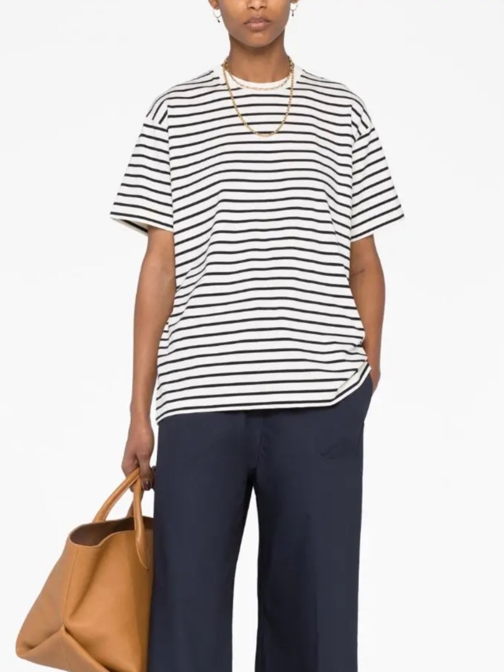 Toteme White and Black Striped Short-Sleeve Tee